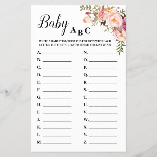 Rosa Blume Baby ABC Baby Showcard Flyer (Vorne)