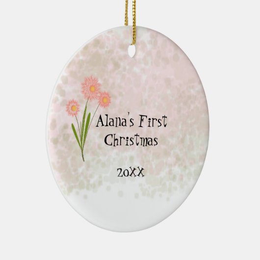 Rosa Blume Baby First Christmas Keramikornament (Rechts)