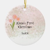 Rosa Blume Baby First Christmas Keramikornament (Vorne)