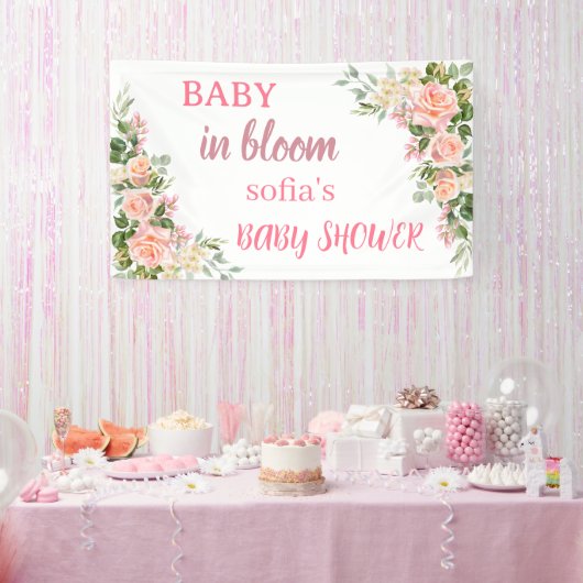 Rosa Blume Baby in blühender Mädchendusche Banner (Party)