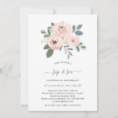 Rosa Blume| Baby Sip and See Einladung (Vorderseite)