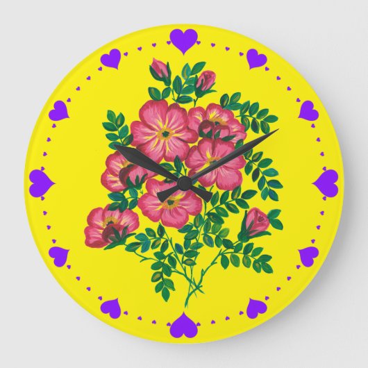 Rosa Blume Bankett Große Wanduhr (Vorderseite)