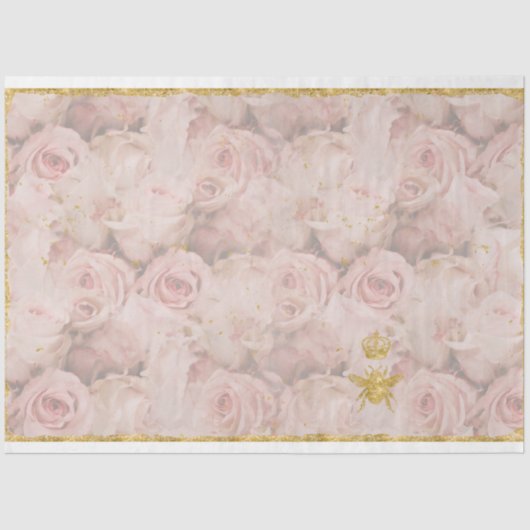 Rosa Blume Bee Gold Flush Blumendekoupage Seidenpapier (Vorderseite)