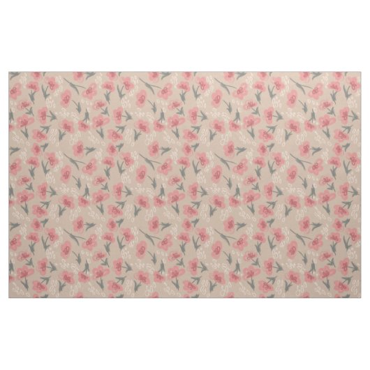 Rosa Blume beigefarbenes Blumenmuster Stoff (Fat Quarter (45,7 x 55,9 cm))