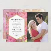 Rosa Blume beim Hochzeitsdatum speichern Datumskar Save The Date (Vorne/Hinten)