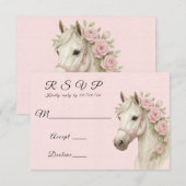 Rosa Blume bemalt Pferdehochzeit RSVP Karte (Vorne/Hinten)