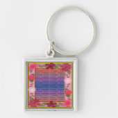 Rosa Blume benutzerdefinierte Quadrat Silber Schlü Schlüsselanhänger (Vorne)