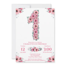 Rosa Blume Big 1. Geburtstag Girl Green Folies