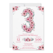 Rosa Blume Big 3. Geburtstag Girl Green Folies