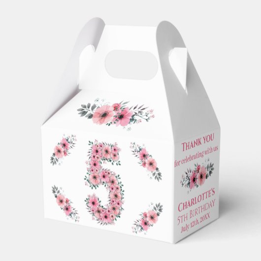 Rosa Blume Big 5th Birthday Girl Green Folies Geschenkschachtel (Vorderseite)