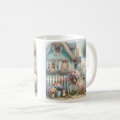 Rosa Blume Bike am Blue Hütte Gate Kaffeetasse (VorderseiteRechts)