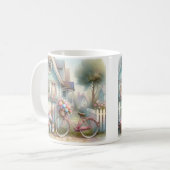 Rosa Blume Bike am Blue Hütte Gate Kaffeetasse (Vorderseite Links)