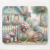 Rosa Blume Bike am Blue Hütte Gate Mousepad (Vorne)