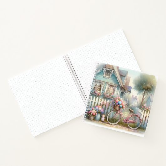 Rosa Blume Bike am Blue Hütte Gate Notizblock (Innenseite)