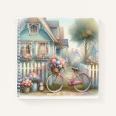 Rosa Blume Bike am Blue Hütte Gate Notizblock (Vorderseite)