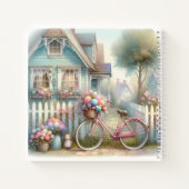 Rosa Blume Bike am Blue Hütte Gate Notizblock (Rückseite)