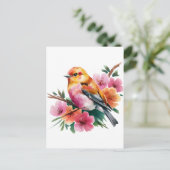 Rosa Blume Bird Postkarte (Stehend Vorderseite)