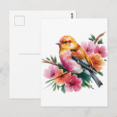Rosa Blume Bird Postkarte (Vorne/Hinten)