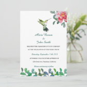 Rosa Blume & Bird Watercolor Hochzeitkarte Einladung (Stehend Vorderseite)
