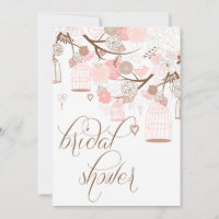Rosa Blume & Birdcages Einladungen zur Brautdusche