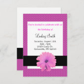 Rosa Blume Black Ribbon Geburtstag Einladung (Vorne/Hinten)