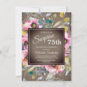 Rosa Blume Blätter Rustikales Braun 75. Geburtstag Einladung (Vorderseite)
