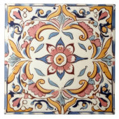 Rosa Blume Blau Fliese (Vorderseite)