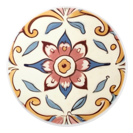 Rosa Blume Blau Keramikknauf (Vorderseite)