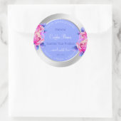 Rosa Blume Blau Silver Produktverpackungsetiketten Runder Aufkleber (Tasche)