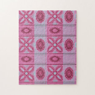 Rosa Blume blaue Streifen Vintage Kunst Muster Puzzle