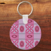 Rosa Blume blaue Streifen Vintage Kunst Muster Schlüsselanhänger (Rückseite)