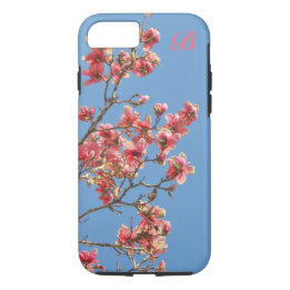Rosa Blume, blauer Hintergrund, Monogramm Case-Mate iPhone Hülle