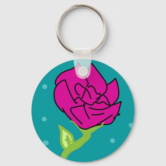 Rosa Blume blauer Hintergrund Schlüsselanhänger (Vorderseite)