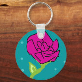 Rosa Blume blauer Hintergrund Schlüsselanhänger (Vorderseite)