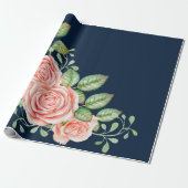 Rosa Blume blaues Wrapping Paper Geschenkpapier (Ungerollt)