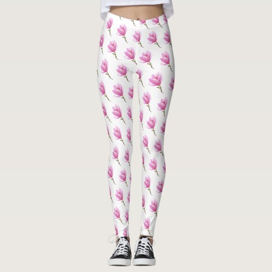 Rosa Blume Blossom Zeichnend Leggings (Vorderseite)