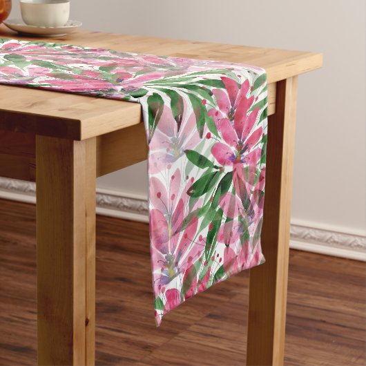 Rosa Blume Blühen Originelle Wasserfarben Kunst Großer Tischläufer (Beispiel)