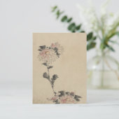 Rosa Blume blüht auf Low Stalk von Hokusai Postkarte (Stehend Vorderseite)