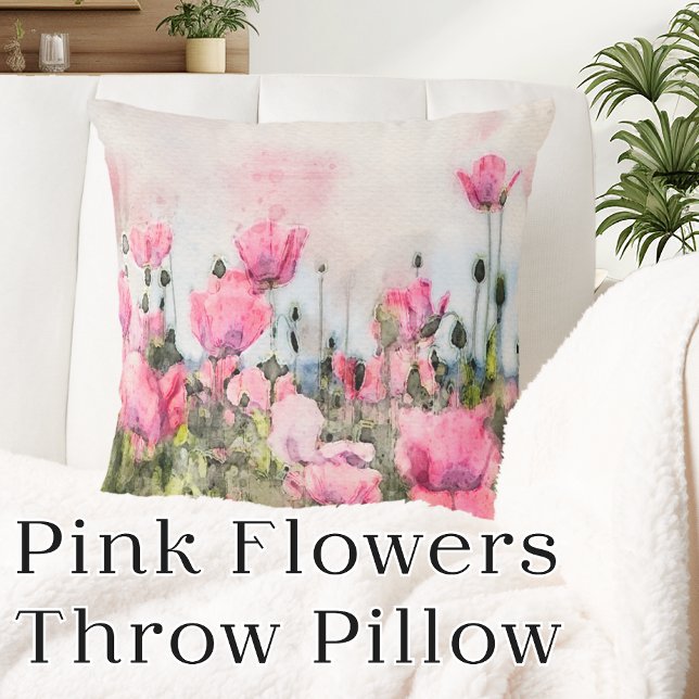 Rosa Blume Blumenfarbe Kissen (Pink Flowers Floral Watercolor Throw Pillow)
