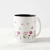 Rosa Blume Blumengarten Schmetterlingsmuster Tasse (VorderseiteRechts)