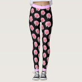Rosa Blume Blumenmuster auf BLACK Leggings (Vorderseite)