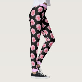 Rosa Blume Blumenmuster auf BLACK Leggings