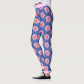 Rosa Blume Blumenmuster auf BLAU Leggings (Links)