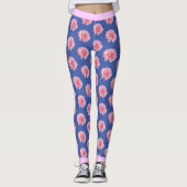 Rosa Blume Blumenmuster auf BLAU Leggings (Vorderseite)