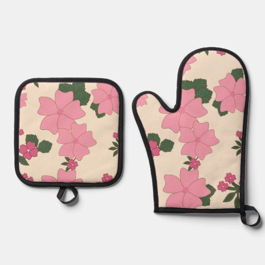 Rosa Blume, Blumenmuster, Muster von Blume Ofenhandschuh & Topflappen-Set (Vorderseite)