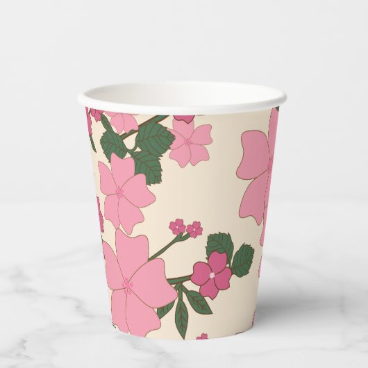 Rosa Blume, Blumenmuster, Muster von Blume Pappbecher (Vorderseite)