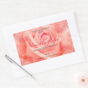 Rosa Blume Blumenprodukte Etiketten Palme Blätter Rechteckiger Aufkleber