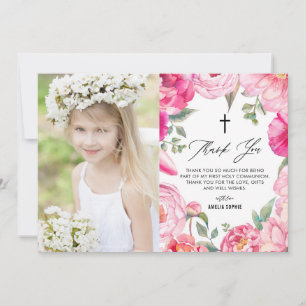 Rosa Blume Blumenrahmen Erste Heilige Kommune Dankeskarte