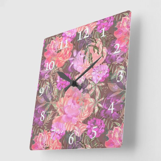 Rosa Blume, Blumenstrauß, Granatbarsch Quadratische Wanduhr (Winkel)