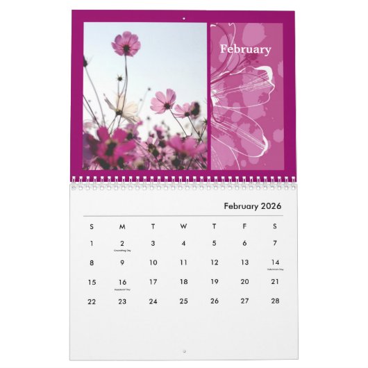 Rosa Blume Blütennatur glückliche Ferien Designer Kalender (Feb 2026)
